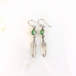 Vintage Sterling Silver Navajo Native American Turquoise Feather Earrings
